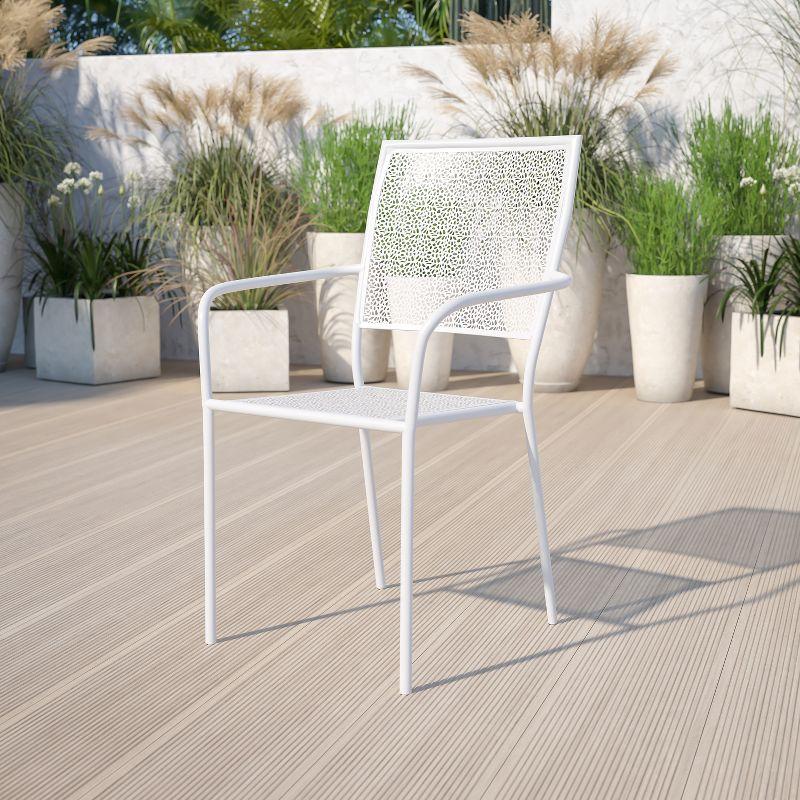 Rain Flower White Steel Stackable Outdoor Dining Chair