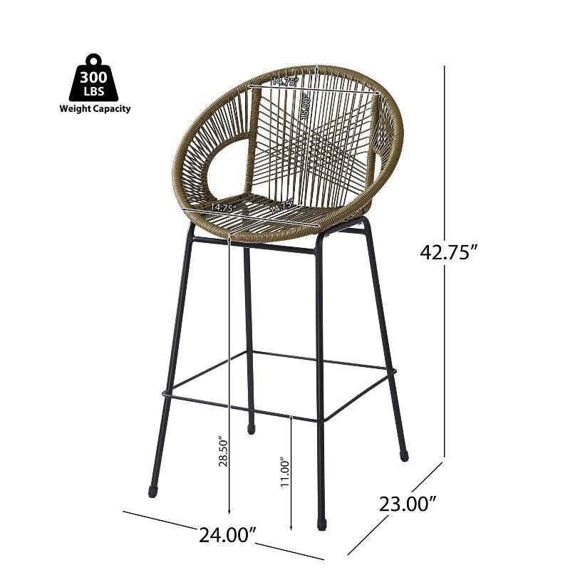 Christopher Knight Home Gwyneth Outdoor Modern Iron and Rattan Bar Stools (Set of 2), Green