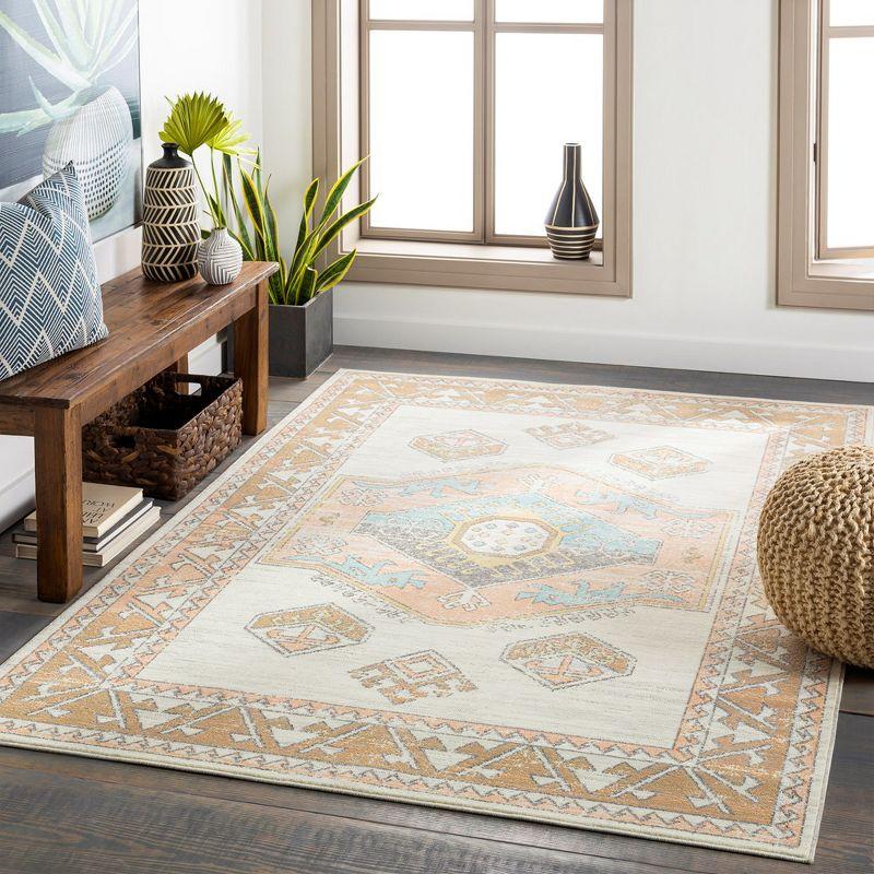 Habsburg Oval Blue and Beige Hand-knotted Synthetic Rug 5' x 7'