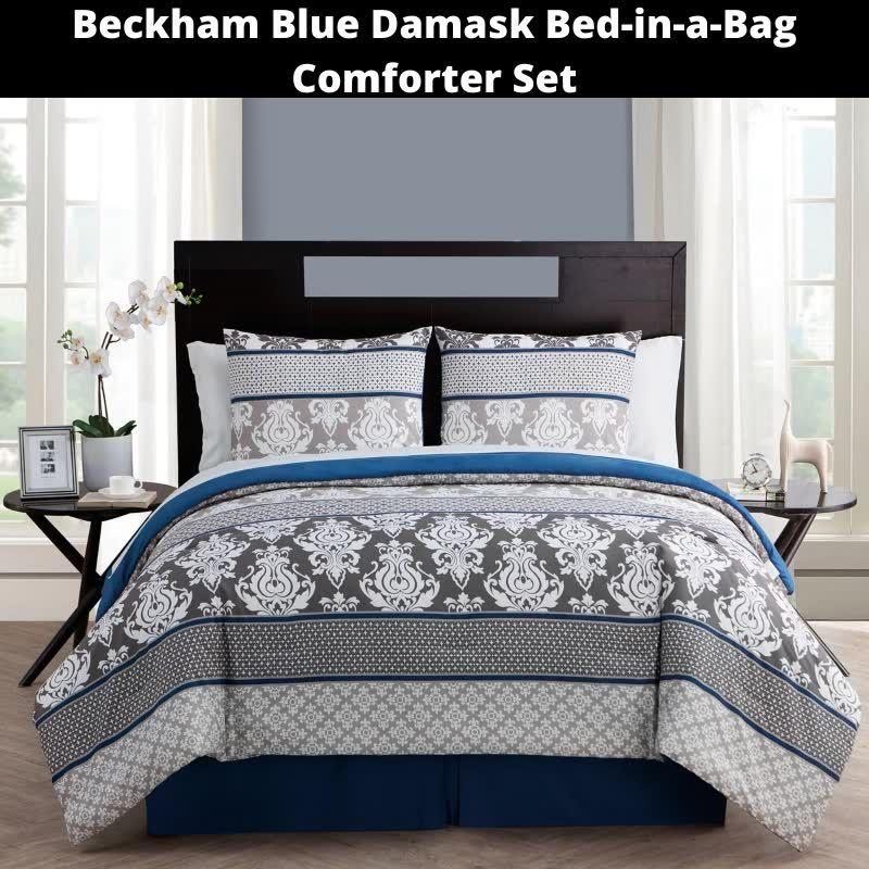 Leaf 8-Piece Blue Reversible Bed-in-a-Bag Comforter Set