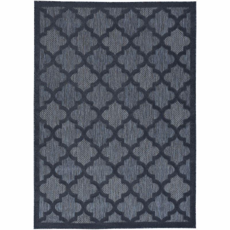 Nourison Easy Care Trellis Flatweave Indoor Outdoor Area Rug 5' x 7' Navy Blue