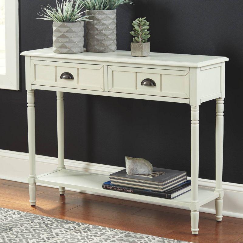 Vintage Charm White Rectangular Console Table with Storage