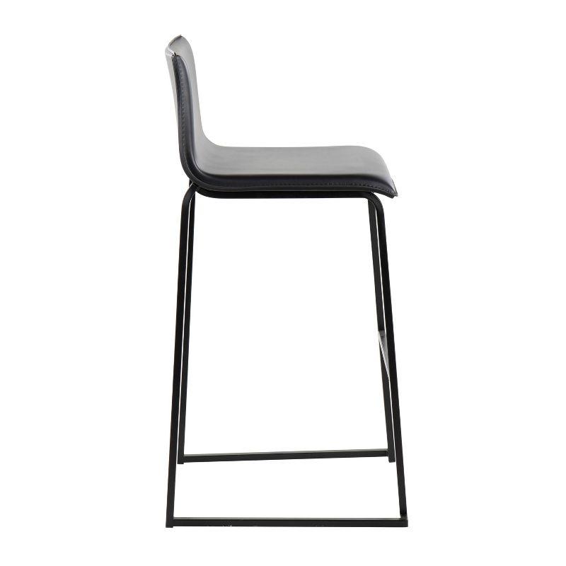 LumiSource Set of 2 Mara Upholstered Barstools Black: Faux Leather, Steel Frame, Fixed Height 29.25"
