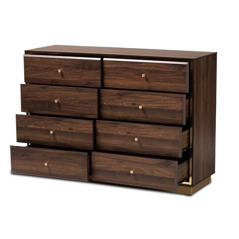 Cormac Wood and Metal 8 Drawer Dresser Walnut Brown/Gold - Baxton Studio: Modern Storage Furniture for Bedroom