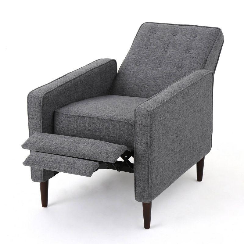 Gray Mid-Century Birch Wood Recliner with Tufted Back