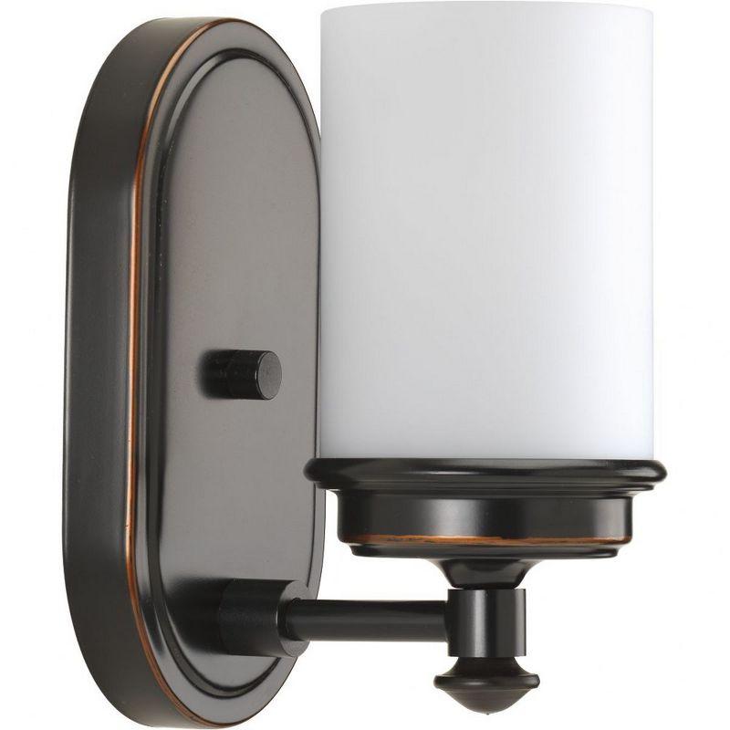 Progress Lighting Glide Collection 1-Light Wall Sconce, Rubbed Bronze, Etched Opal Glass