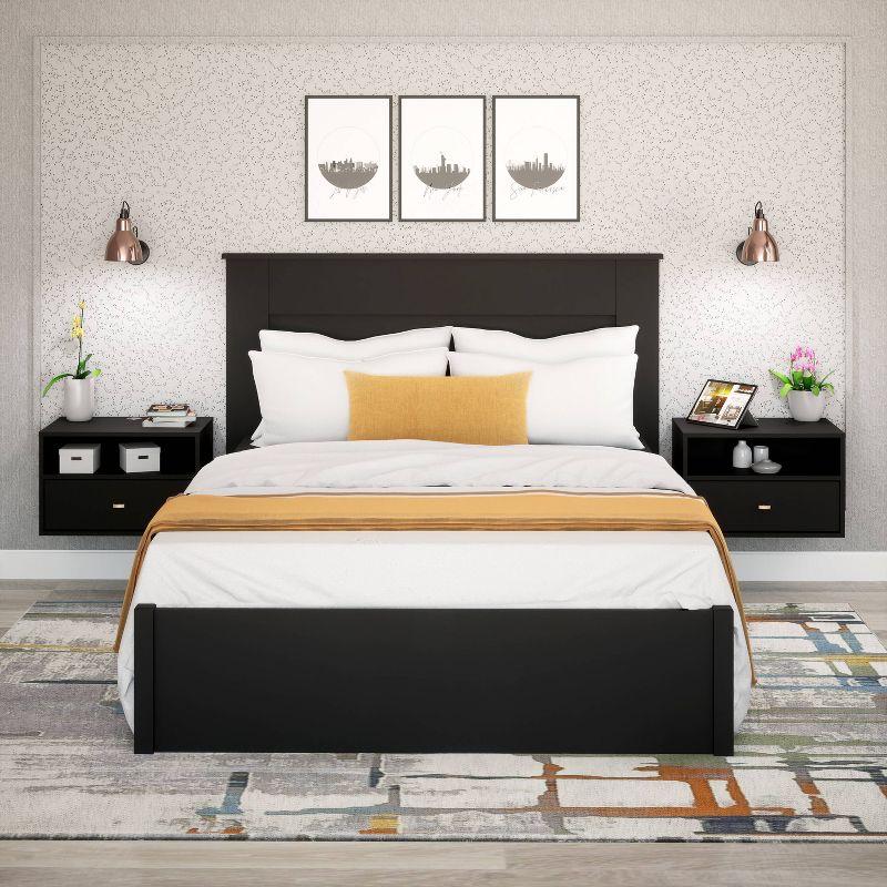Floating 1 Drawer Nightstand with Open Shelf Black - Prepac: Modern Wall-Mounted Design, Cable Management, Laminated Surface