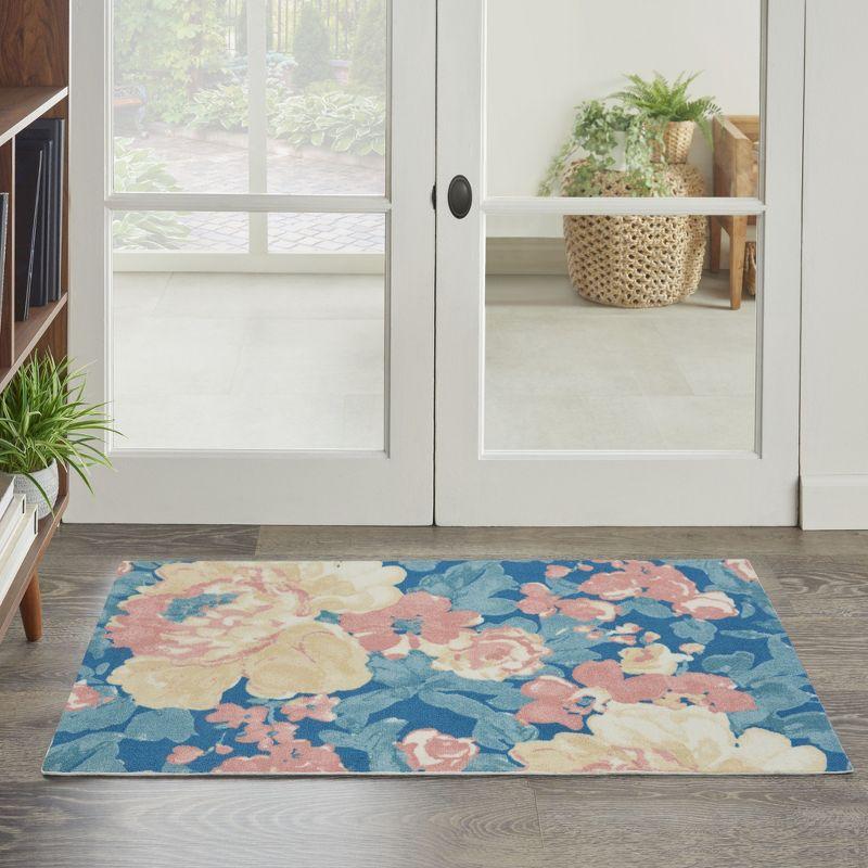 Waverly Floral Blue Outdoor Area Rug