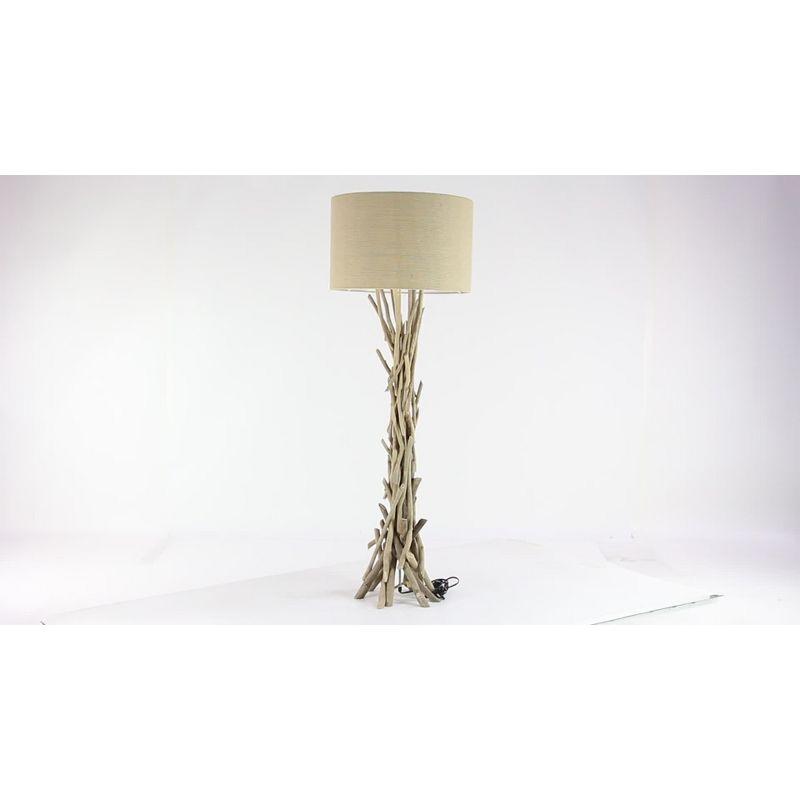 Natural Driftwood & Beige Handmade Rustic Floor Lamp