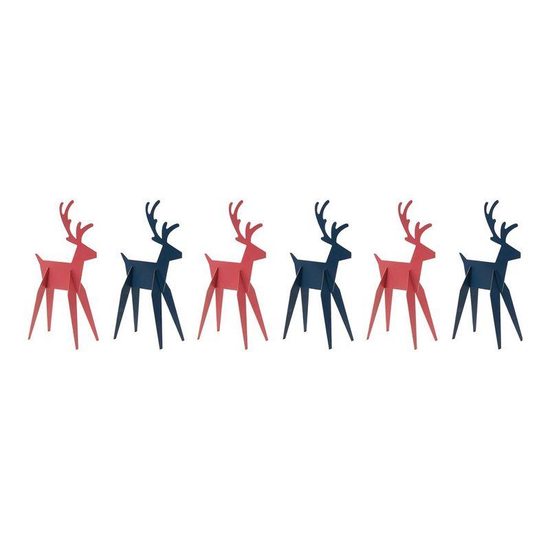 Red and Navy Blue Metal Deer Figurine Set