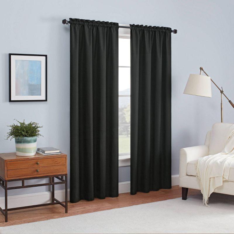 Blackout Black Polyester Rod Pocket Window Curtain Panel