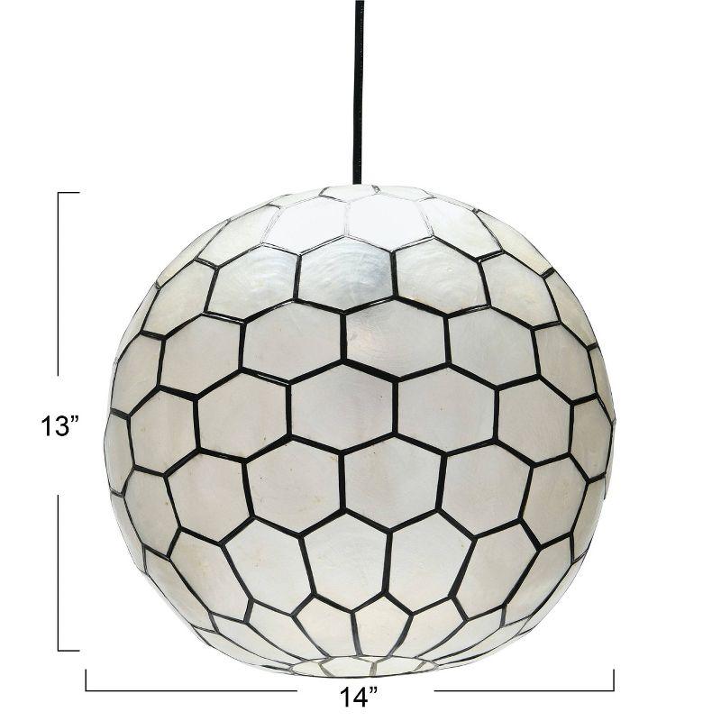 Storied Home 14"x13" Capiz Honeycomb Globe Pendant Light Capiz White Seashells Black: Artisan Crafted, ETL & UL Listed
