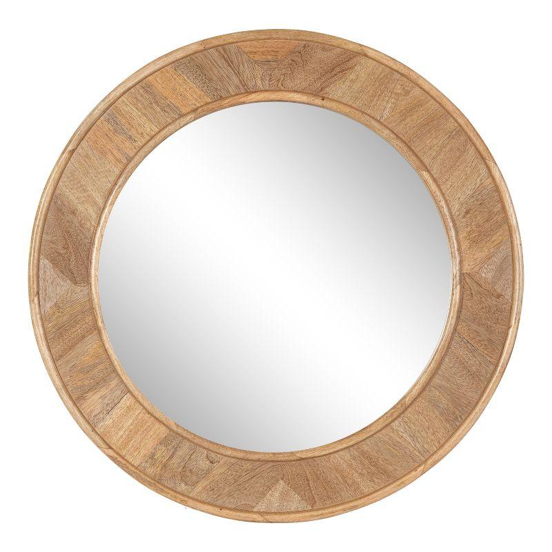 28" Natural Brown Mango Wood Round Wall Mirror