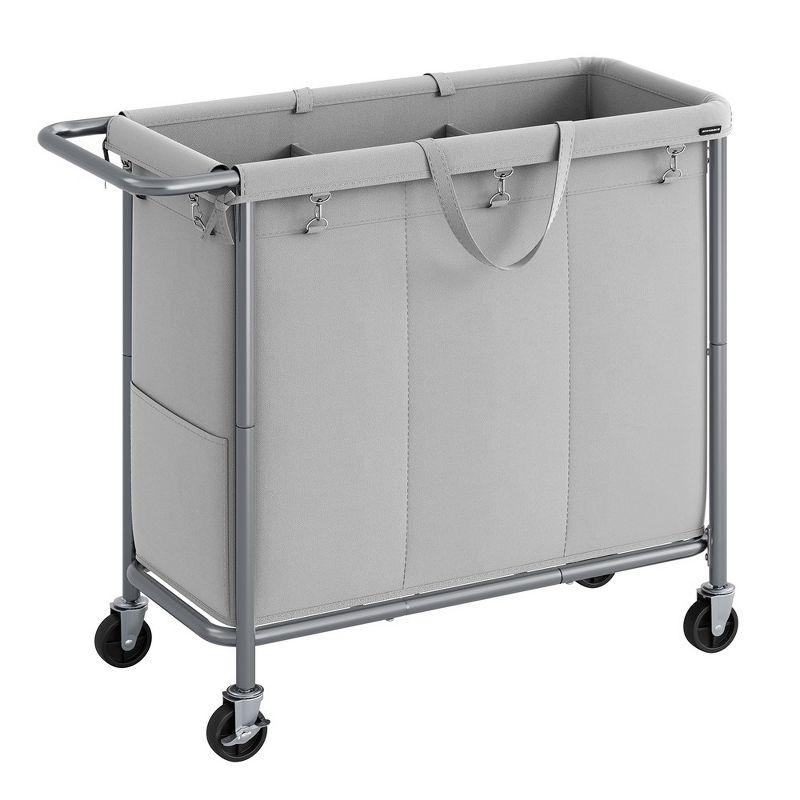 200L Laundry Sorter 3-Section Laundry Basket with Wheels Rolling Laundry Hamper with Removable Liner Dove Gray
