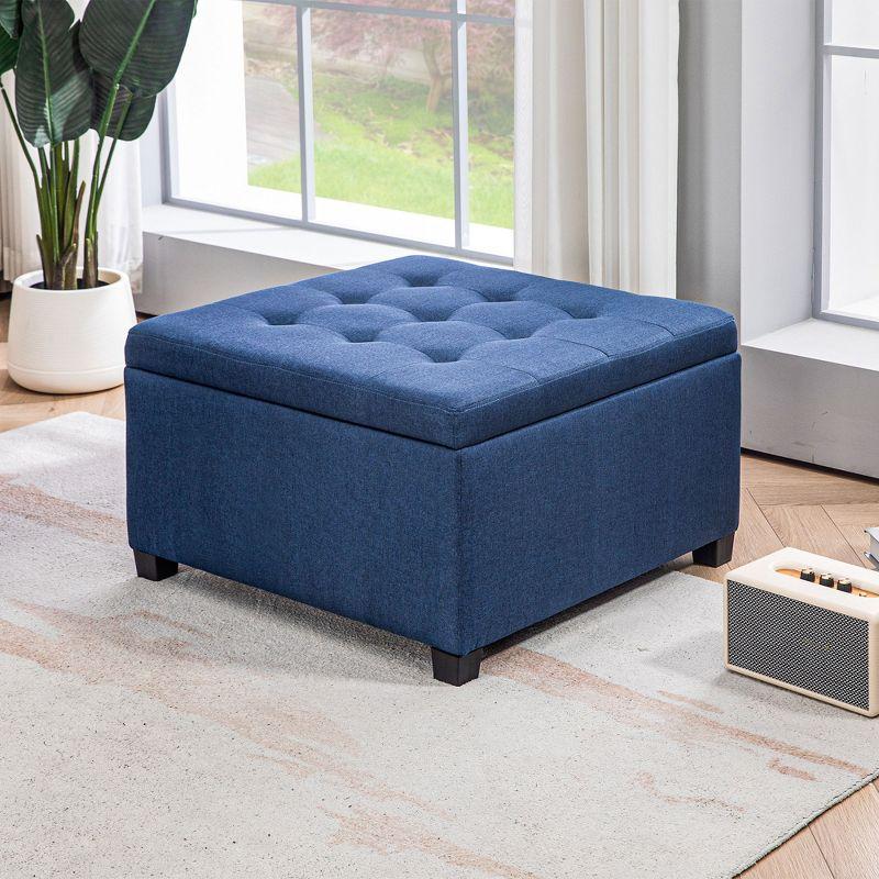 HOMCOM Fabric Tufted Storage Ottoman with Flip Top Seat Lid, Metal Hinge and Stable Eucalyptus Wood Frame for Living Room, Entryway, or Bedroom