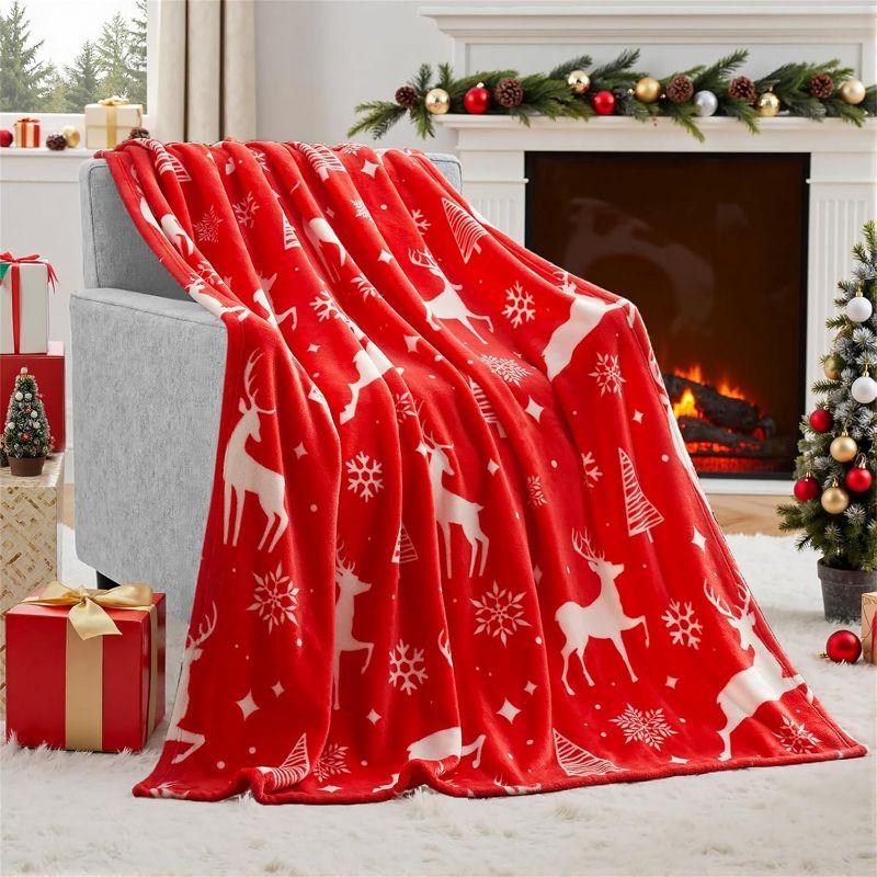 JOYFY 50x60’’ Christmas Throw Blanket, Soft Fleece Reindeer Blanket, Warm Plush Christmas Decoration, Winter Cozy Holiday Cabin Throw for Sofa Couch