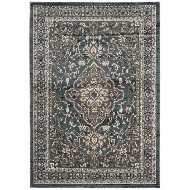 Teal and Grey 6' x 9' Traditional Synthetic Area Rug