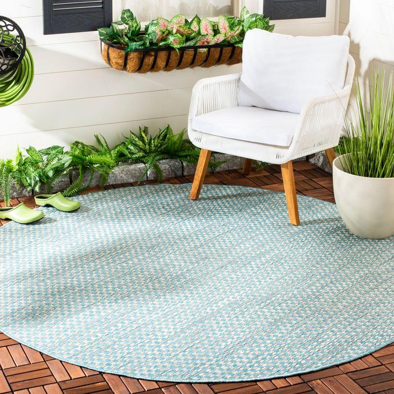 Reversible Light Blue and Grey Synthetic 59" Round Area Rug