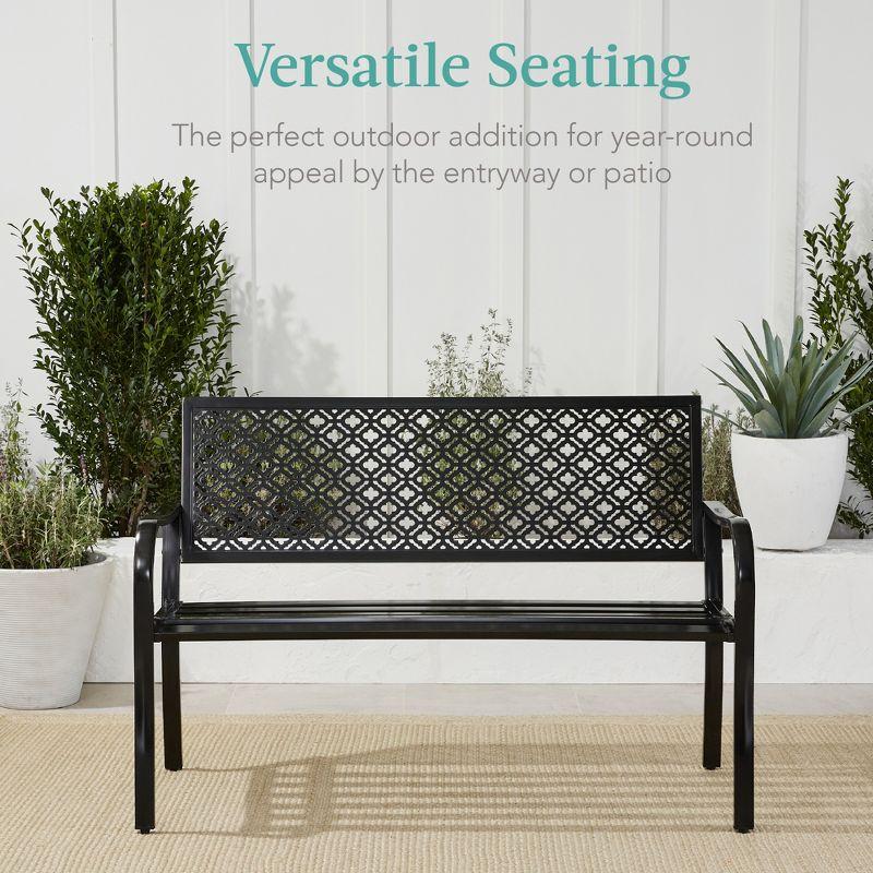 Red Barrel Studio® 2-Person Outdoor Metal Bench with Geometric Backrest, 790lb Capacity, for Garden, Patio, and Entryway