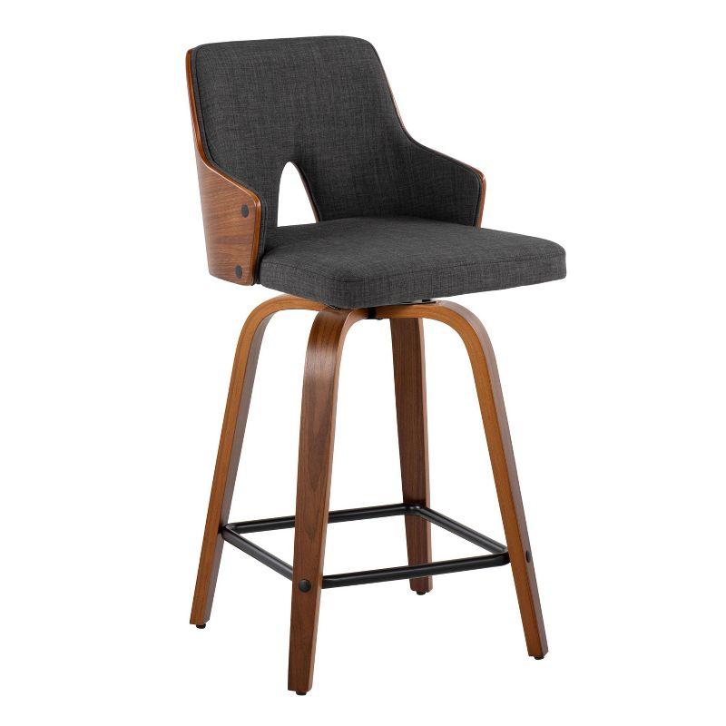 Charcoal Fabric and Walnut Wood Swivel Counter Stools, Set of 2