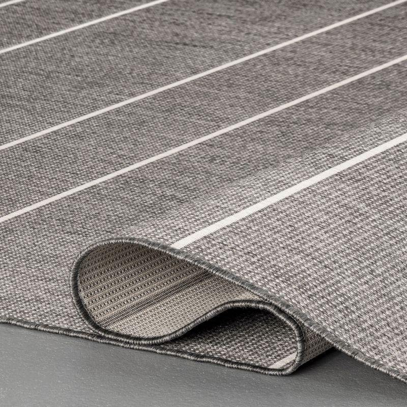 Nuloom Alaina Striped 8 Square Indoor/Outdoor Area Rug for Living Room Patio Deck Front Porch Kitchen, Dark Grey/Ivory