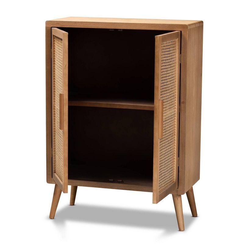 Alina Wood and Rattan 2 Door Accent Storage Cabinet Oak - Baxton Studio: Bohemian Style, Fixed Shelves, No Assembly Required