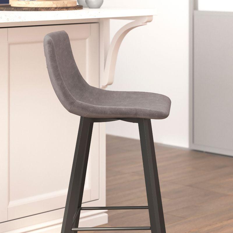 Flash Furniture Set of 2 Commercial Indoor Armless Iron Barstools - Gray LeatherSoft