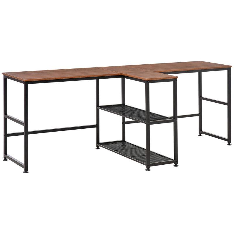 HOMCOM 83" Two Person Computer Desk with 2 Storage Shelves, Double Desk Workstation with Book Shelf,  Long Desk Table for Home Office, Dark Walnut