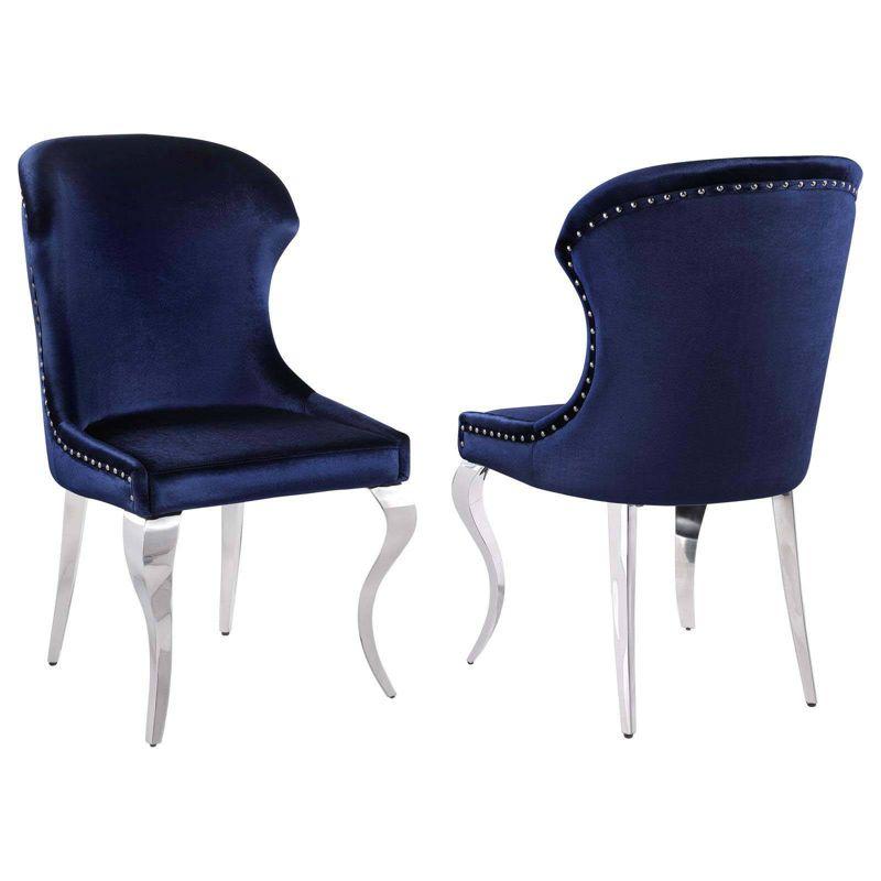 Coaster Set of 2 Cheyanne Glam Wingback Upholstered Side Chairs with Nailhead Trim