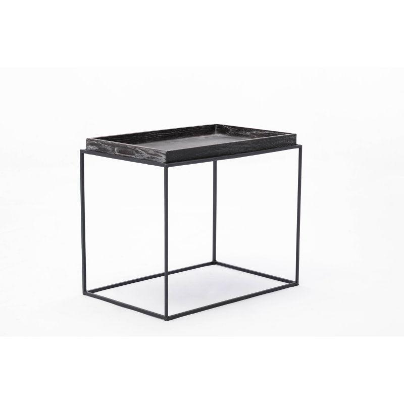 Dark Gray Oak and Metal Rectangular End Table