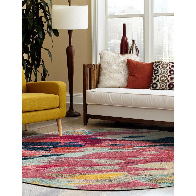 Unique Loom Estrella Collection Area Rug - Laurnell (6' 1" Round Pink/Orange)