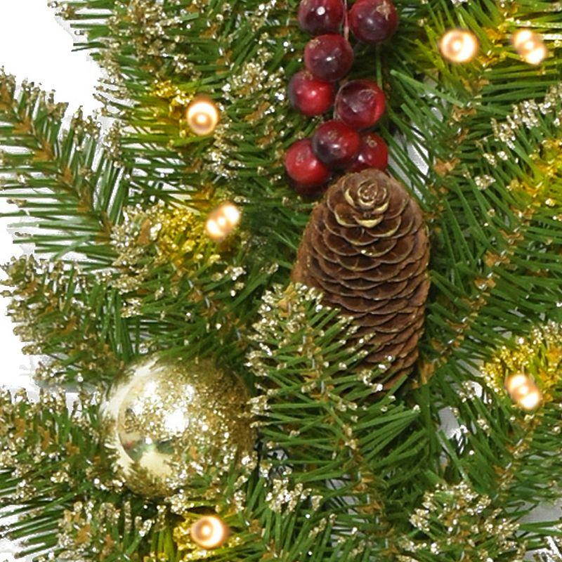 The Holiday Aisle® 9 ft. Glittery Gold Dunhill Fir Garland with Battery Operated LED Lights