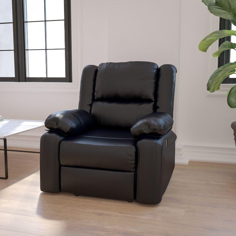 Contemporary Black LeatherSoft Metal Recliner with Plush Cushions