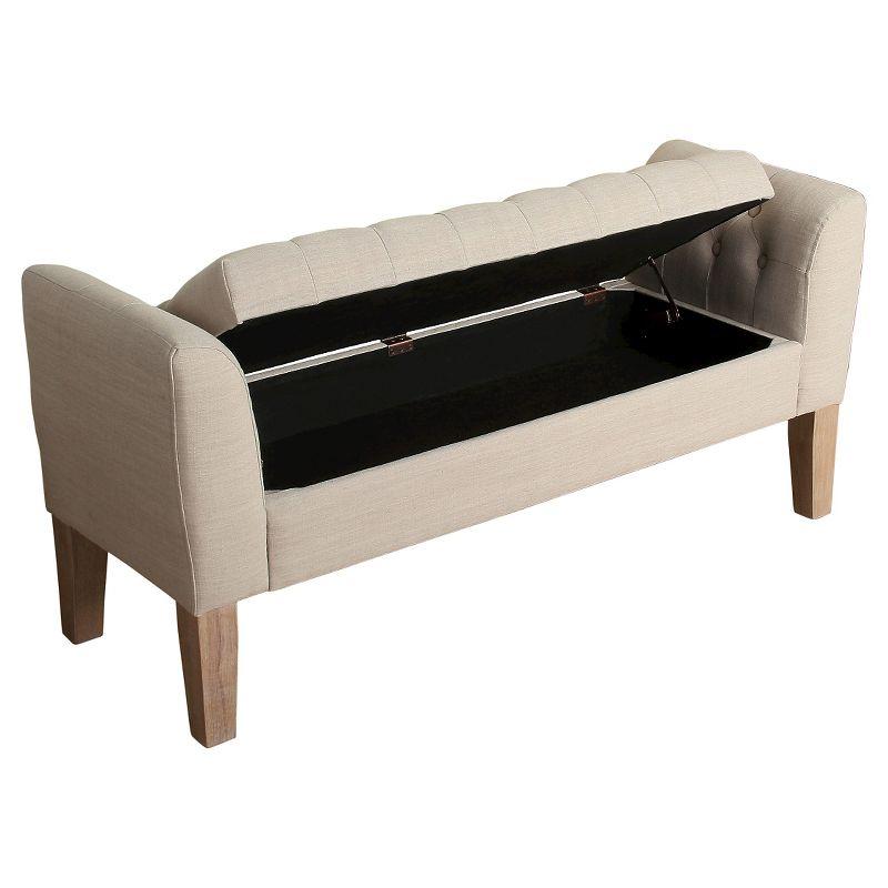 Elegant Beige Linen Tufted Storage Settee Bench