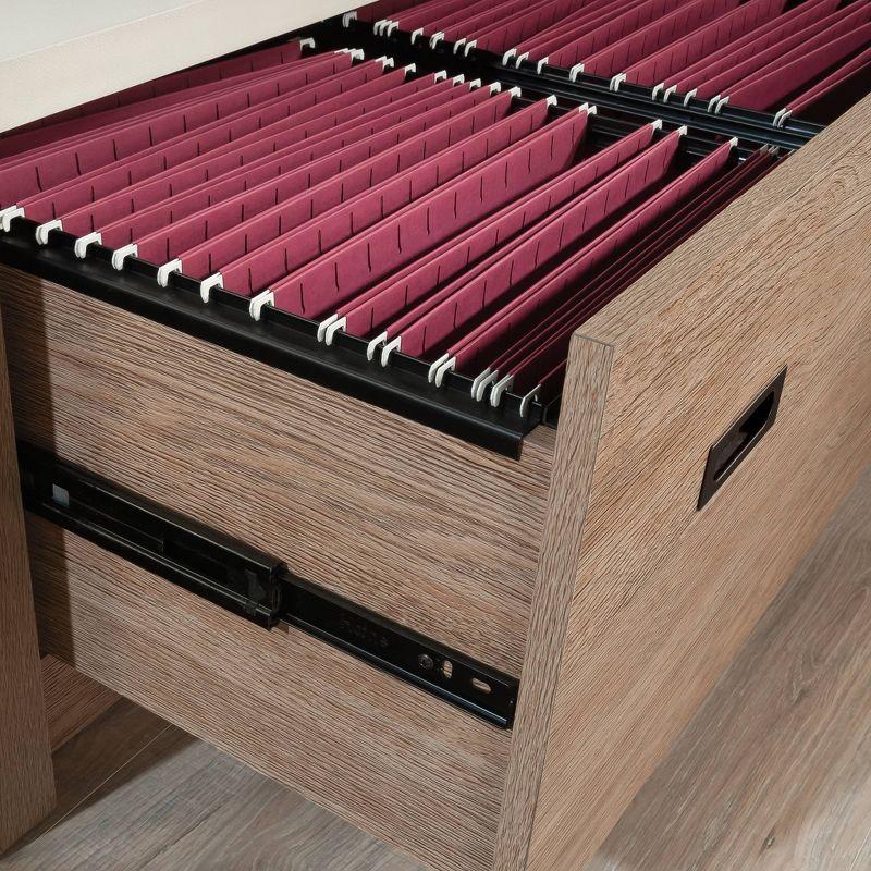 Pebbled White and Brushed Oak Adjustable Bookcase with Glass Doors