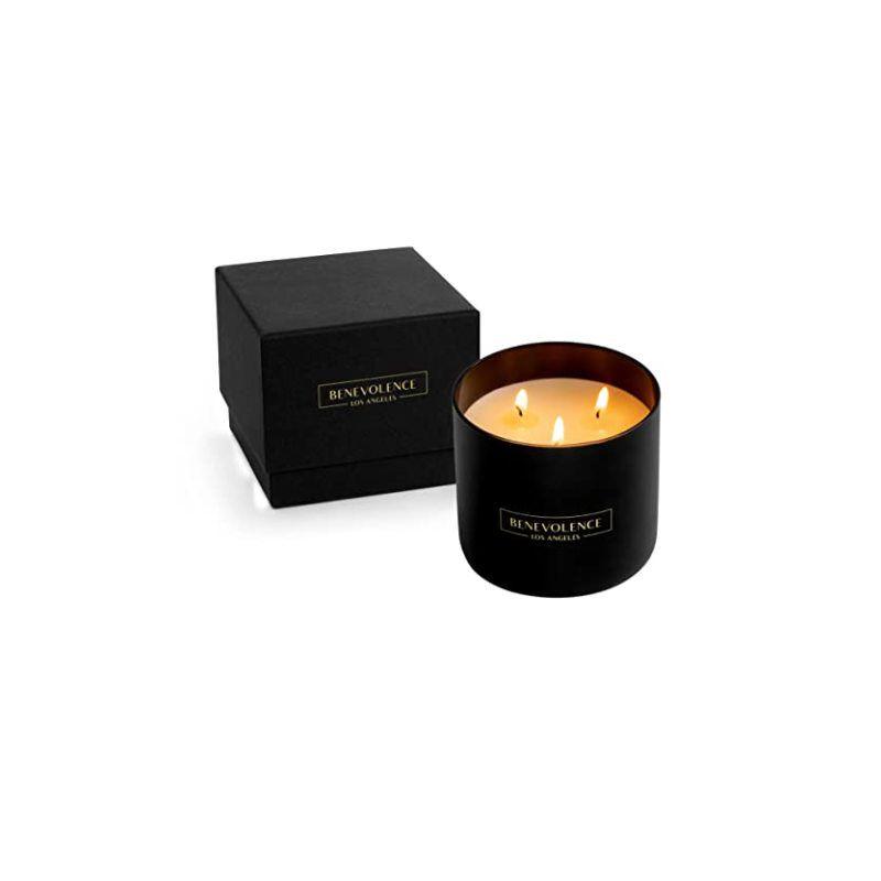 Benevolence LA Premium All Natural Soy 3 Wick Candles In Matte Black Glass Jar - Fig Tree Scent (14.5 oz)