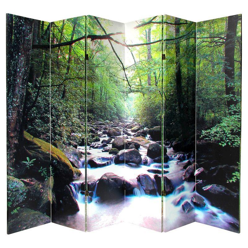 Path of Life Room Double Sided Divider - Oriental Furniture: 6-Panel Canvas Screen, Forest & Countryside Scenes