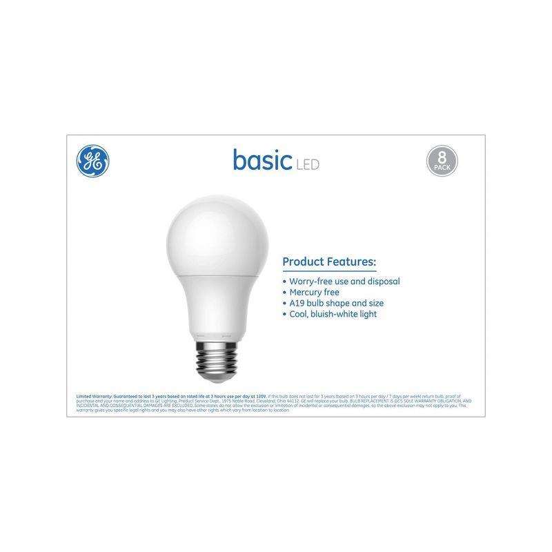 GE 8pk 60W Basic A19 LED Light Bulbs Daylight: 9.5W 5000K E26 Base, 760 Lumens, Damp Location Suitable, 9.1 Year Life