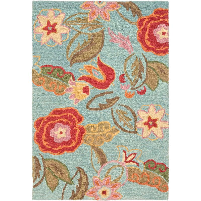 Handmade Blossom Flair Wool Rug 4' x 6' - Blue Floral