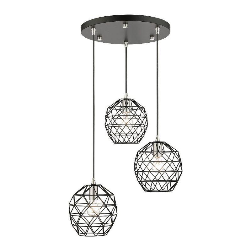 Geometric Black Nickel 3-Light Indoor/Outdoor Pendant