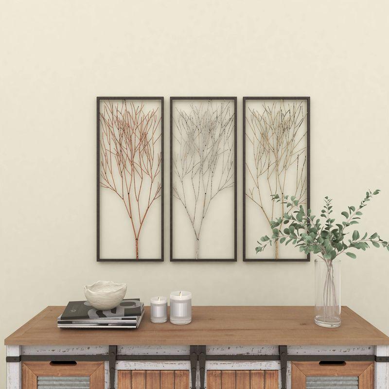 Metal Tree Branch Wall Decor with Black Frame Set of 3 Black - Olivia & May