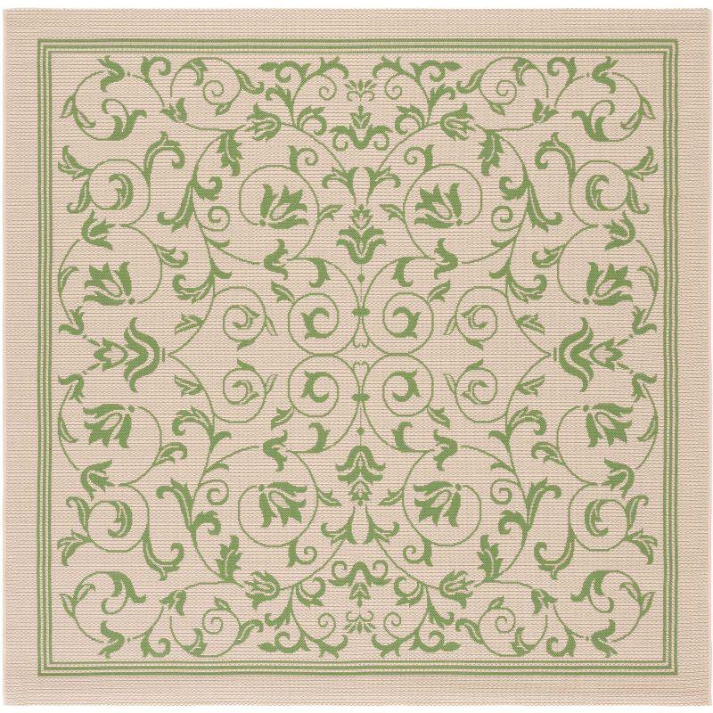 Courtyard CY2098 Power Loomed Indoor and Outdoor Area Rug - Natural/Olive - 7'10"x7'10" - Safavieh