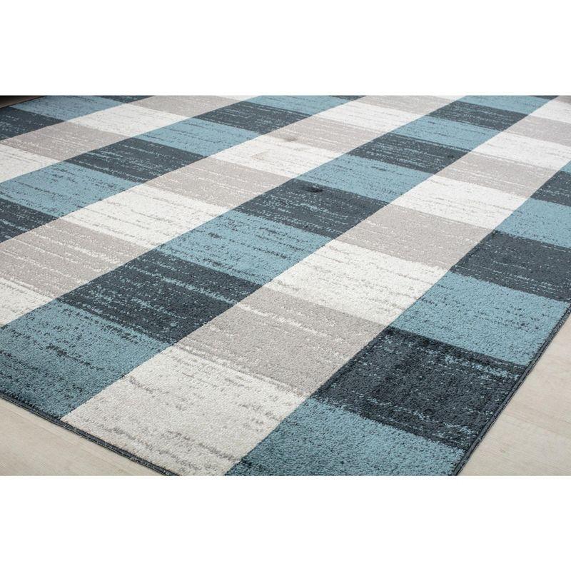Rugs America Jaelyn JD65A Bedford Check Modern Contemporary Blue Area Rug for Dining Room Rug Neutral Rug Living Room Rug Kitchen, 2'6" x 8'