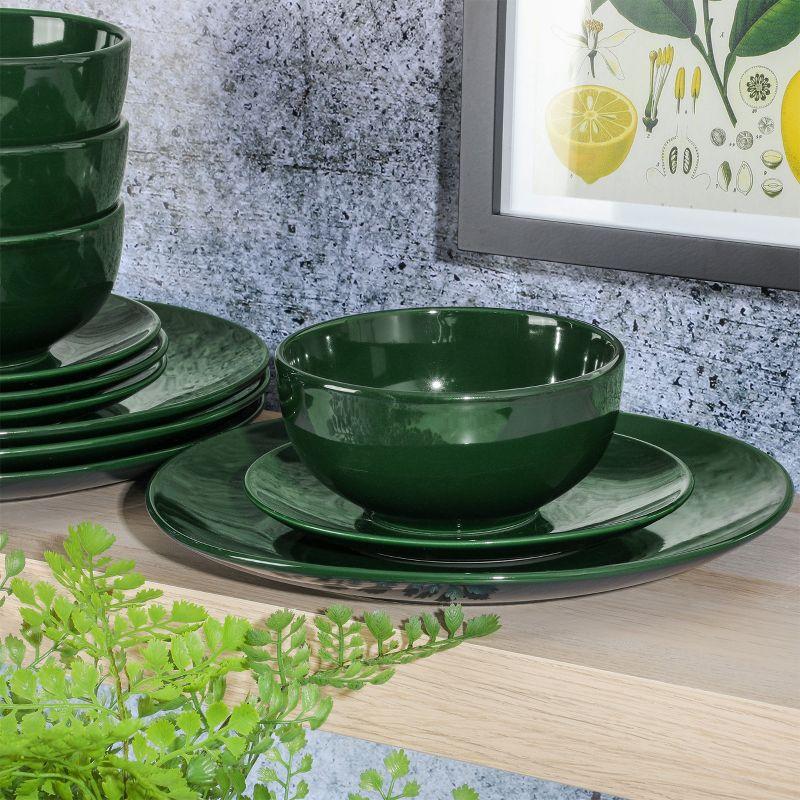 Simply Essential Coupe 12 Piece Round Stoneware Dinnerware Set in Hunter Green