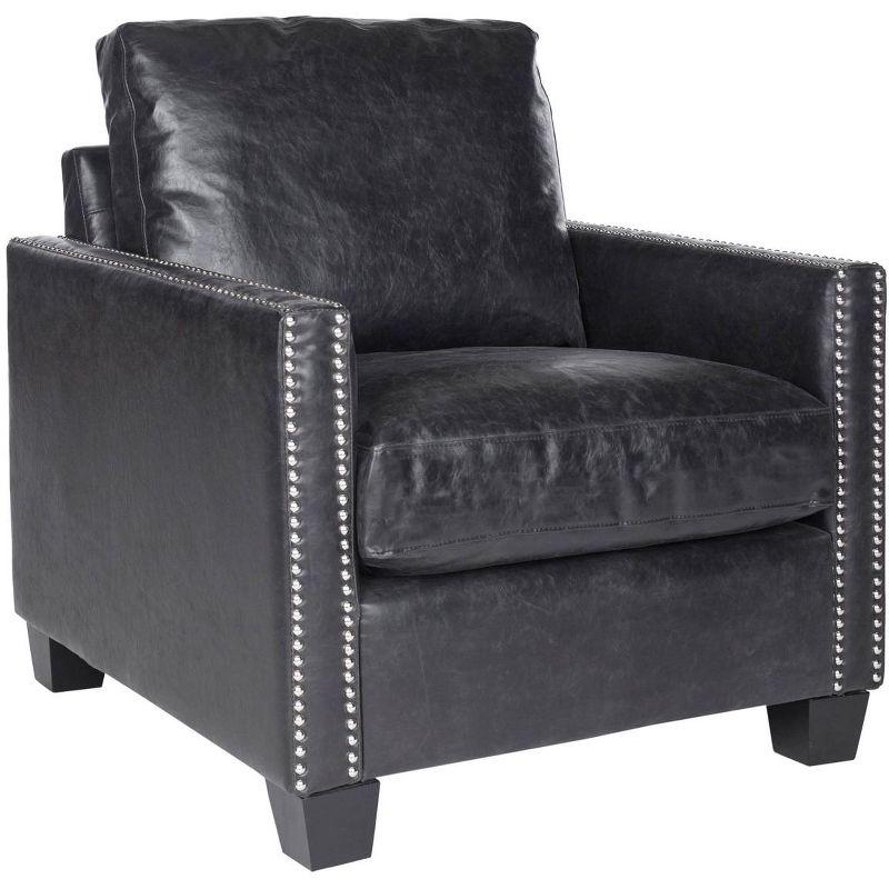 Contemporary Black Faux Leather Accent Chair with Silver Nailheads