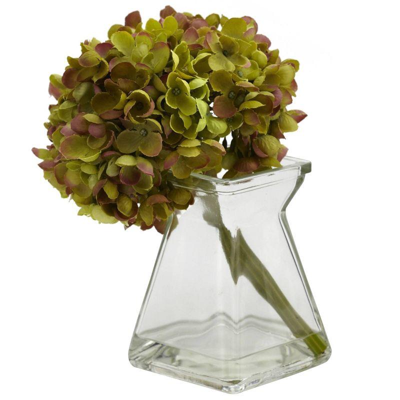 Nearly Natural Set of 3 Artificial Hydrangea Plant in Glass Vase: Faux Floral Decor, Indoor Tabletop Display