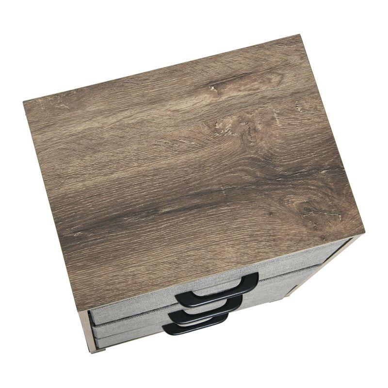 Household Essentials Dresser Nightstand Chest of Drawers Ashwood Rustic Wood Grain with 3 Grey Strorage Drawers