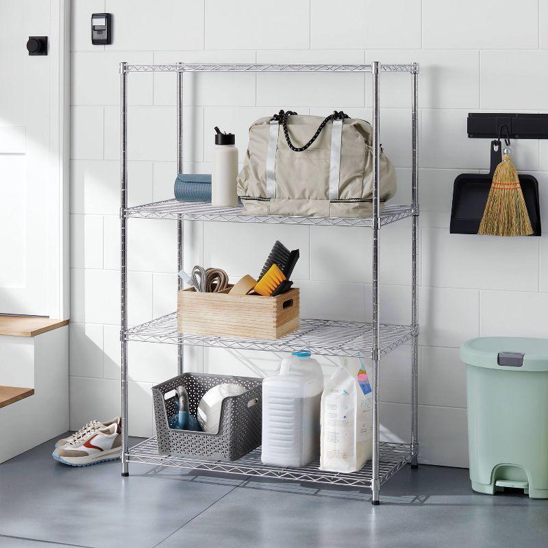 4 Tier Wide Wire Shelving Chrome - Brightroom™: Steel Utility Storage, Adjustable Feet & Shelves, 350 lb Capacity
