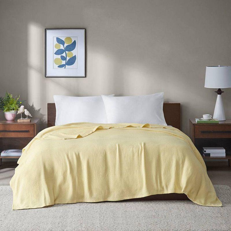 Luxury Freshspun King-Size Yellow Cotton Basketweave Blanket