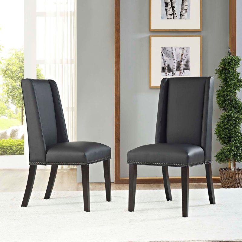 Elegant Baron High-Back Black Leather Side Chair with Nailhead Trim